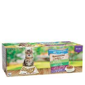 multipack bocconcini per gatti sterilizzati con vitello con tacchino con coniglio con oca e anatra